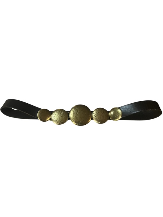 Coldwater Creek Accessories - Coldwater Creek black leather and antique hammered gold medallion belt western